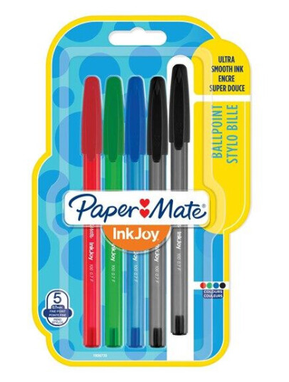 Paper Mate InkJoy 100ST Ballpoint Pens  Fine Point 0.7mm  Assorted Classic Colours  5 Count