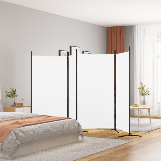 vidaXL Romdeler 4 paneler hvit 346x180 cm stoff