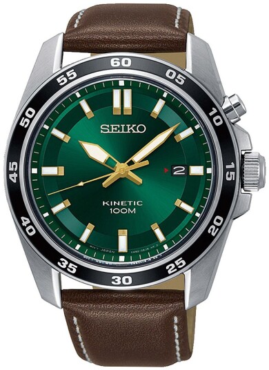 Seiko Herreklokke SKA791P1 Kinetic Grønn/Lær Ø43 mm