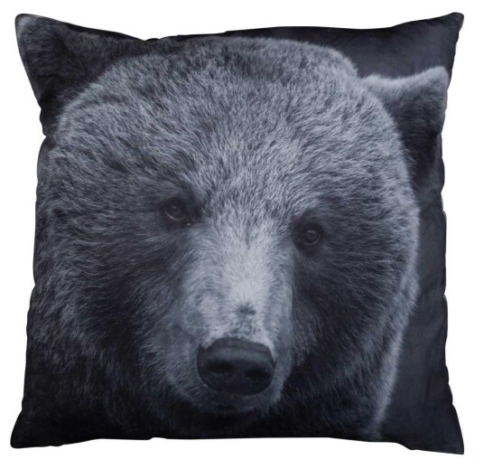 Borg Living Pyntepute med bjørn - Semsket skinn look - 45 x 45 cm