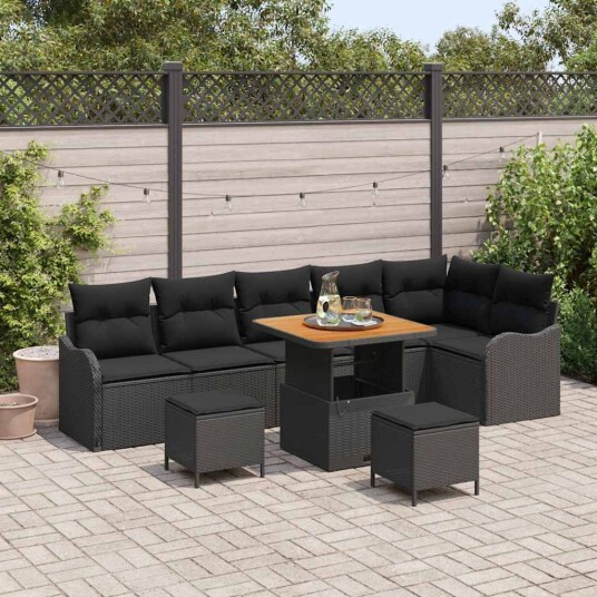vidaXL Hagesofa Set 9 stk. 8 Antall seter Svart