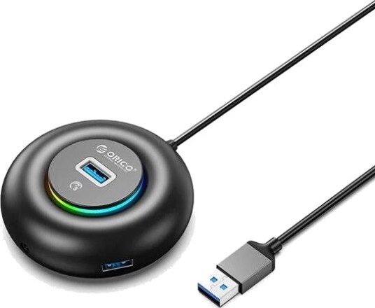 ORICO YXR4-U3 RGB USB-hub 4x USB-A 3.0 lyd- og mikrofonport 0,3 m Svart YXR4-U3-03-BK-BP