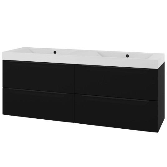 Linn Bad Mari D45cm Servantskap Svart Matt / 160cm Dobbel 4 Skuffer