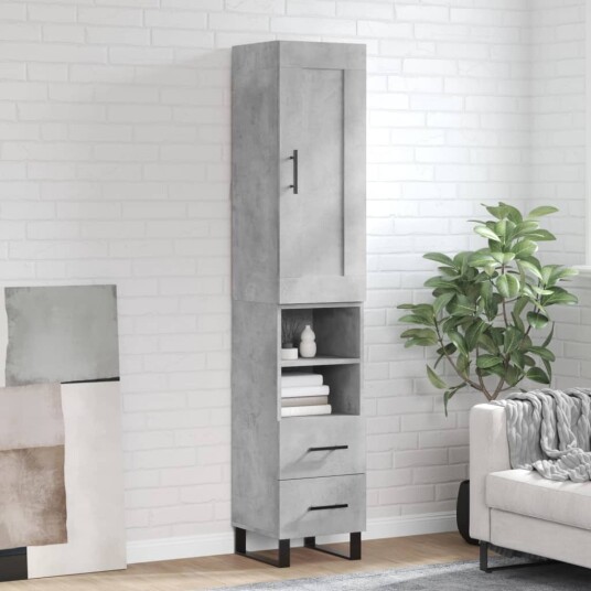 vidaXL Highboard betonggrå 34,5x34x180 cm konstruert tre 8720845497071