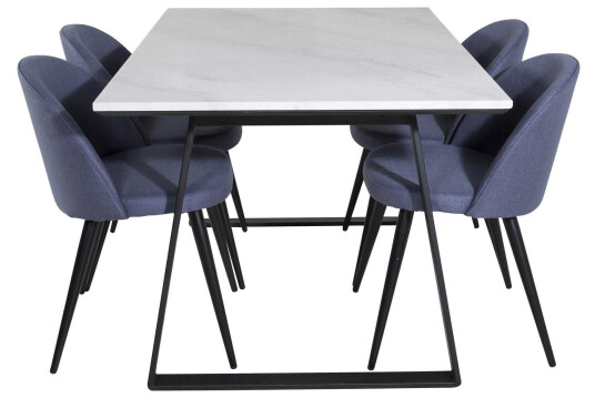 Venture Design Estelle & Velvet spisegruppe Hvit/blå 4 st stoler & bord 140 x 90 cm