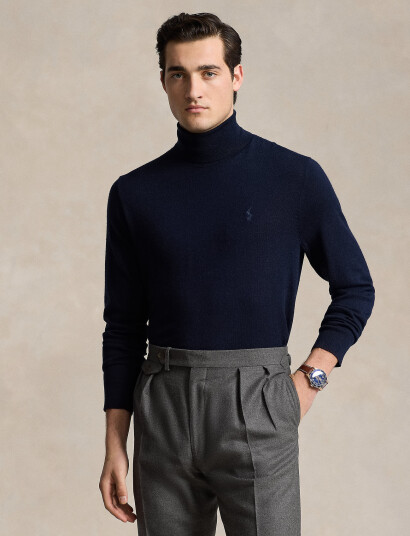 Polo Ralph Lauren Washable Wool Turtleneck Sweater   Navy   XL