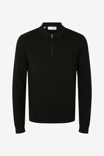 Selected Homme Genser slhBerg LS Half Zip Polo Svart Selected Homme Genser slhBerg LS Half Zip Polo Svart