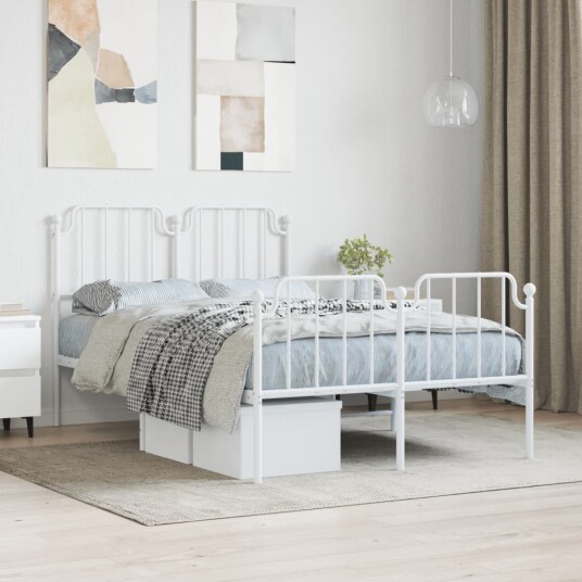 vidaXL Sengeramme i metall med hode- og fotgavl hvit 120x190 cm 8721012212602