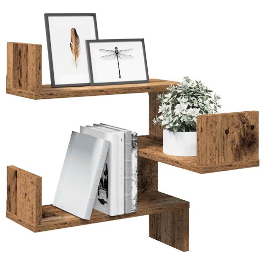 Vegg hjørnehyller 2 stk gammelt tre 40x40x49,5cm konstruert tre 8721158439604
