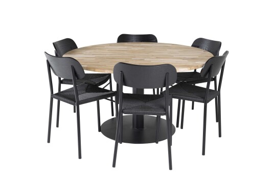 Venture Design Cirebon & Polly spisegruppe Natur/svart 6 st stoler & bord 140 cm
