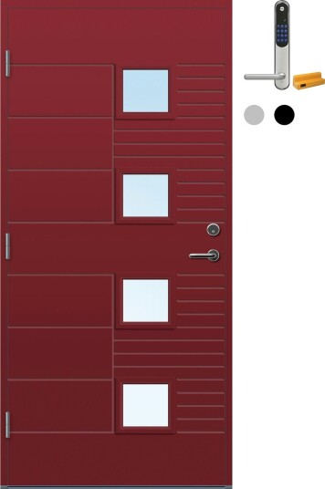 Ytterdør Bygg1 Stadt med Yale Entrus BxH: 90x210 cm, Venstre, NCS S-4050-R, Mørk Rød, Yale Sølv Ytterdør Bygg1 Stadt med Yale Entrus BxH: 90x210 cm, Venstre, NCS S-4050-R, Mørk Rød, Yale Sølv