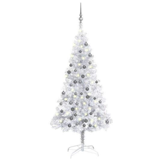 vidaXL Kunstig juletre med LED og kulesett 150 cm PET sølv