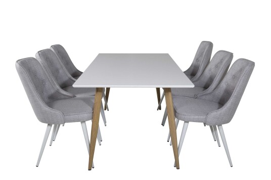 Venture Design Polar & Velvet spisegruppe Hvit/grå 6 st stoler & bord 180 x 90 cm