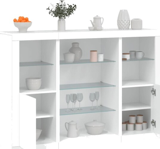 vidaXL Skjenker med LED-lys 3 stk hvit konstruert tre vidaXL Skjenker med LED-lys 3 stk hvit konstruert tre