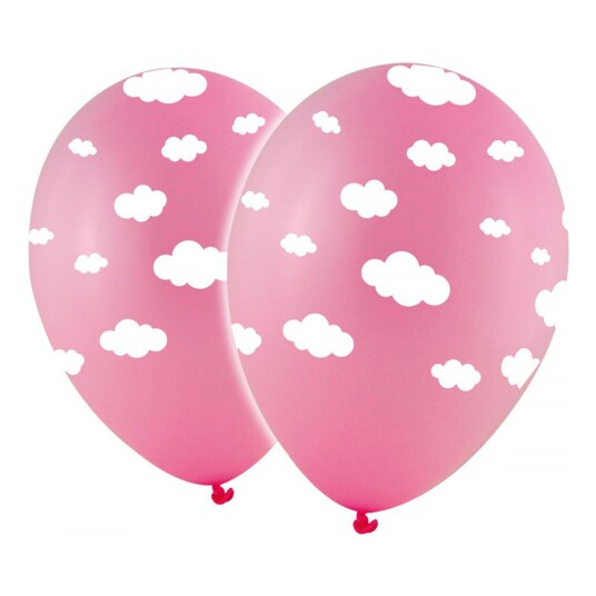 Ballongkungen AB Lateksballonger Rosa med Hvite Skyer - 10-pakning