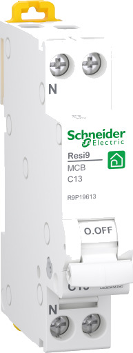 Schneider Electric Resi9 Automatsikring XP MCB 1P+NC 13A 6kA, 18 mm, R9P19613 white 18 mm x 81 mm x 70.5 mm