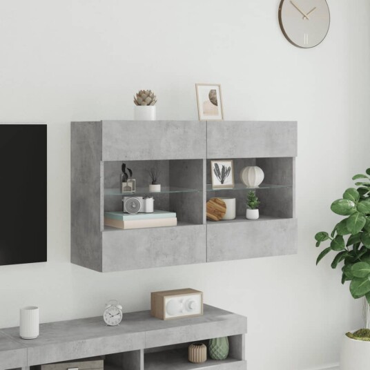 vidaXL Vegghengt TV-benk med LED-lys betonggrå 98,5x30x60,5 cm 8721012256934 vidaXL Vegghengt TV-benk med LED-lys betonggrå 98,5x30x60,5 cm 8721012256934