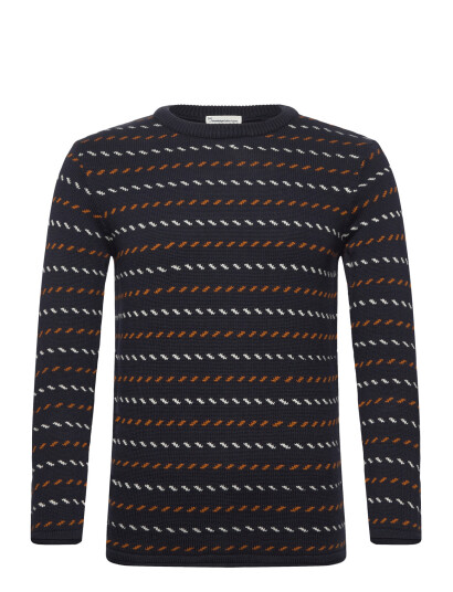 Knowledge Cotton Apparel Organic Cotton Jacquard Knit - Rege - Navy - L