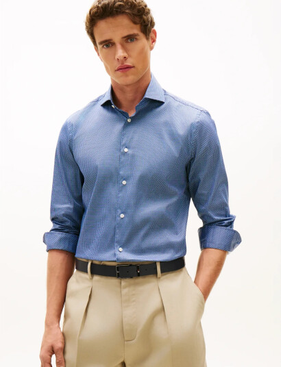Tommy Hilfiger Dc Flex Collar Mini Texture   Blue   R/42