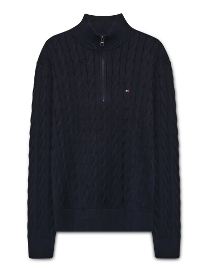 Tommy Hilfiger Classic Cotton Cable Zip Mock - Navy - M