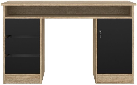 FunctionPlus skrivebord med lås 1 dør 3 skuffer eik dekor svart.
