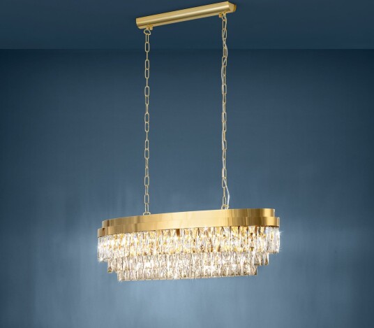 Valparaiso hengelampe gull 90 x 30 cm metall – Stars of Light   Stue   Glass   Med flere lyskilder