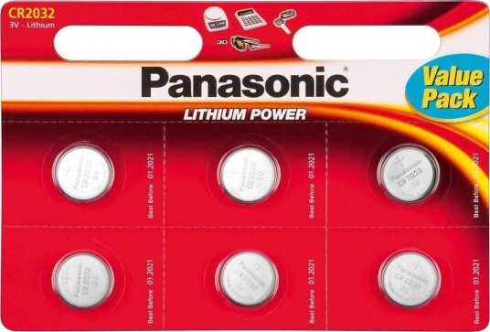 Panasonic CR2032 Knappcellebatteri 3V Lithium 6-pakk 220 mAh Panasonic CR2032 Knappcellebatteri 3V Lithium 6-pakk 220 mAh