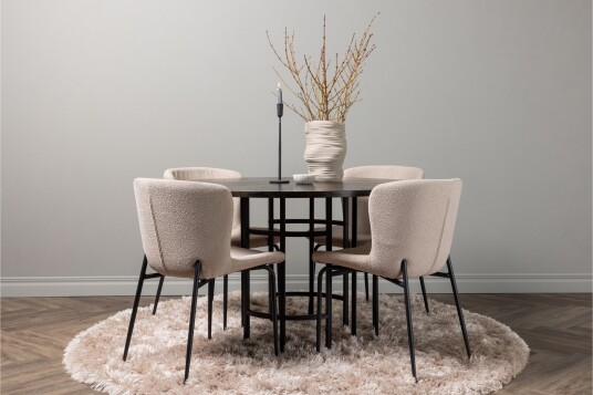 Venture Home Copenhagen Spisegruppe 115 cm Rund med 4 Modesto Stoler Mørk grå