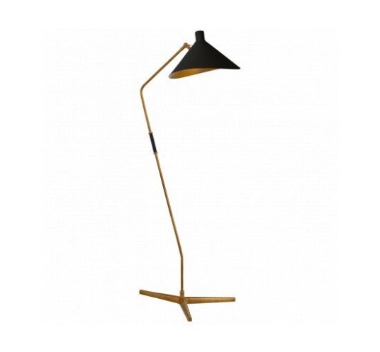 Mayotte Large Offset Floor Lamp Antique Brass/Black Shade