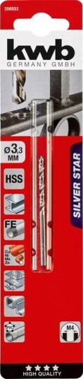 Kwb 206533, Drill, Høyrehåndsrotasjon, 3,3 Mm, Hard Plastik, Ikke-Jernholdig Metall, Stål, 135°, Høy-Hastighets Stål (Hhs)