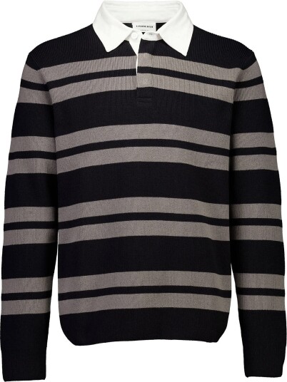 Lindbergh Knitted Striped L/S Rugby Shirt Black XL