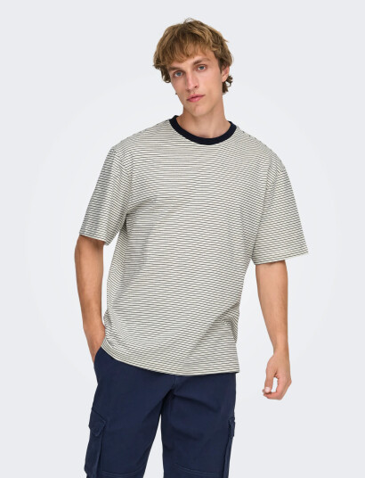 ONLY & SONS Onsfred Life Rlx Ss Stripe Tee Noos   White   XS