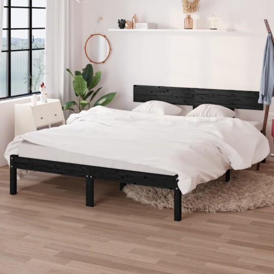 vidaXL Sengeramme svart heltre furu 120x190 cm UK Small Double