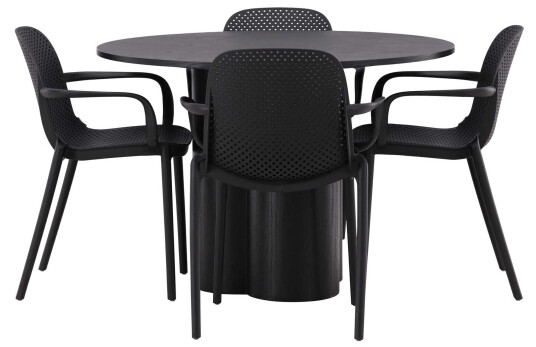 Venture Design Olivia & Baltimore spisegruppe Svart/svart 4 stoler & bord 110 cm