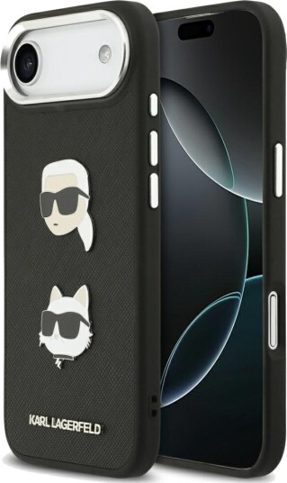 Karl Lagerfeld Mobildeksel iPhone Air - Grained Karl & Choupette Hode-Pins Svart