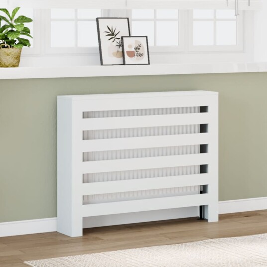 Radiatordeksel hvit 104x20x82 cm konstruert tre