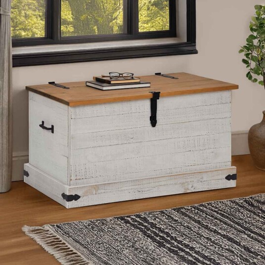 Oppbevaringskiste HALDEN hvit 91x48x47 cm heltre furu