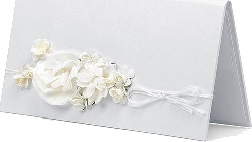 Hvitt Pengekort Pyntet med Blomster og Bånd