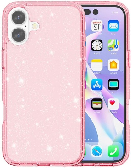 EIDERWOOD iPhone 17 Hybrid Plast Deksel Rosa Glitter