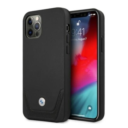 BMW Lærdeksel iPhone 12 Pro Max 6,7" Perforert Svart