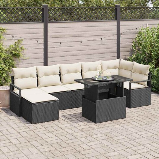 vidaXL Hagesofa Set 8 stk. Svart og krem polyrotting
