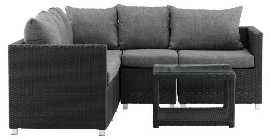 Venture Design Vamos sofagruppe Svart med grå pute 3 hjørne, 2 midt & bord 65x65 cm Svart