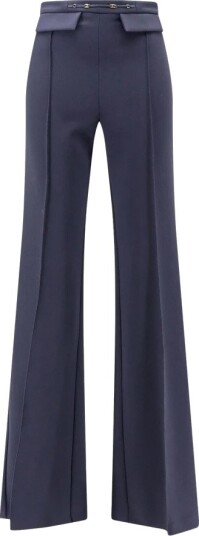 Elisabetta Franchi Høy Midje Vide Bukser Blå XL med Skinn Detaljer Elisabetta Franchi Høy Midje Vide Bukser Blå XL med Skinn Detaljer
