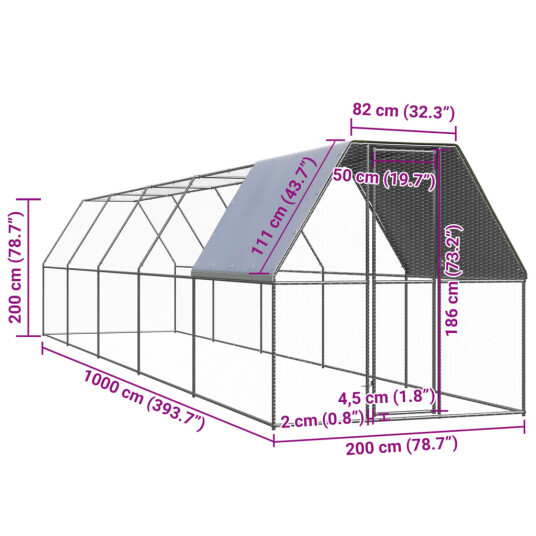 Vidaxl Utendørs Hønsehus 2X10X2 M Galvanisert Stål Vidaxl Utendørs Hønsehus 2X10X2 M Galvanisert Stål
