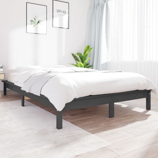 vidaXL Sengeramme grå 180x200 cm heltre furu 6FT Super King