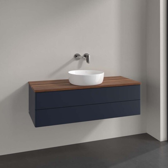 Villeroy & Boch Antao Servantskap med 2 skuffer 120x50x36 cm m/lys Blå Matt/Valnøtt