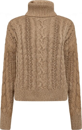 Lauren Ralph Lauren Marled Cable Knit Turtleneck Sweater CAMEL MARL XS