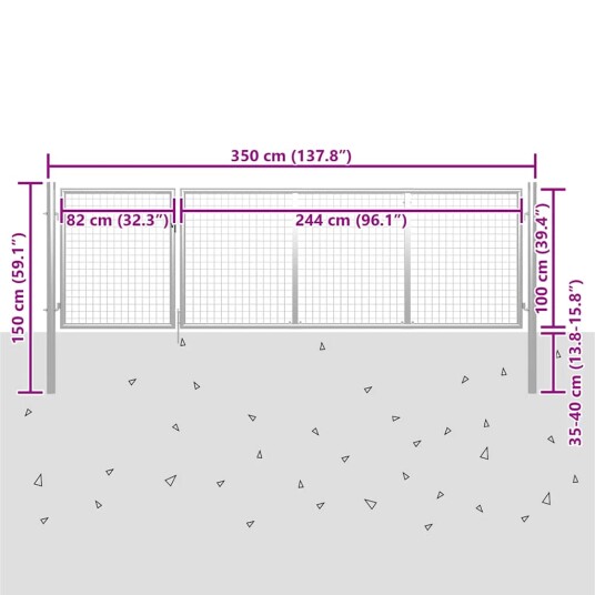 vidaXL Hageport stål 350x100 cm sølv