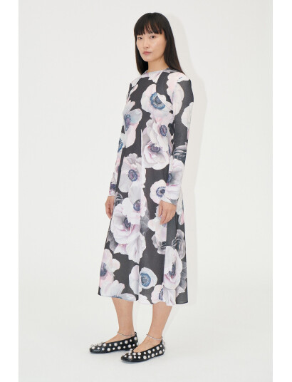 STINE GOYA Crewneck Long Sleeve Midi Dress, 22 - Multi/patterned - XS