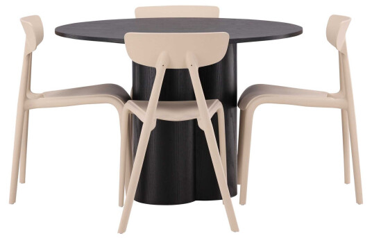 Venture Design Olivia & Ursholmen spisegruppe Beige/svart 4 stoler & bord 110 cm